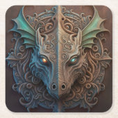 中世の石造石龍の彫刻 スクエアペーパーコースター (正面)