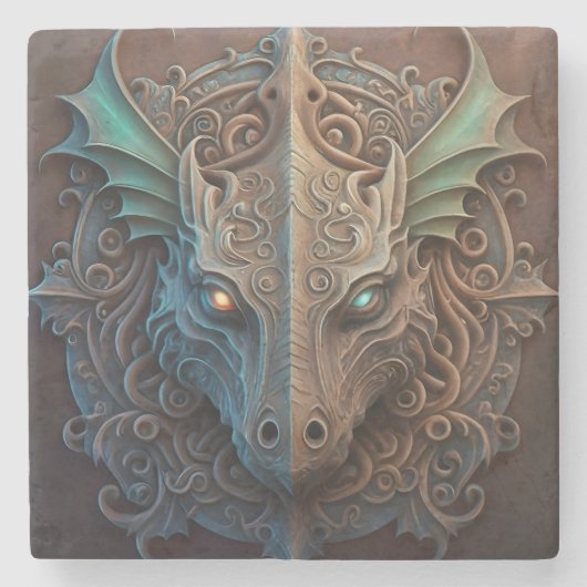 中世の石造石龍の彫刻 ストーンコースター (正面)