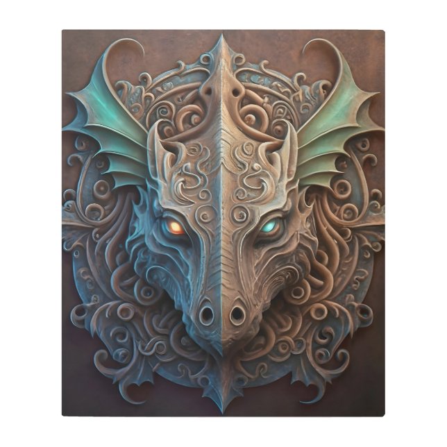 中世の石造石龍の彫刻 メタルプリント (正面)