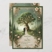 中世の神秘的なファンタジーの彫刻　森の結婚式 招待状 (正面/裏面)