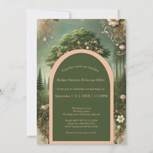 中世の神秘的なファンタジー版木、銅版、版画フォレ結婚スト 招待状 (正面)