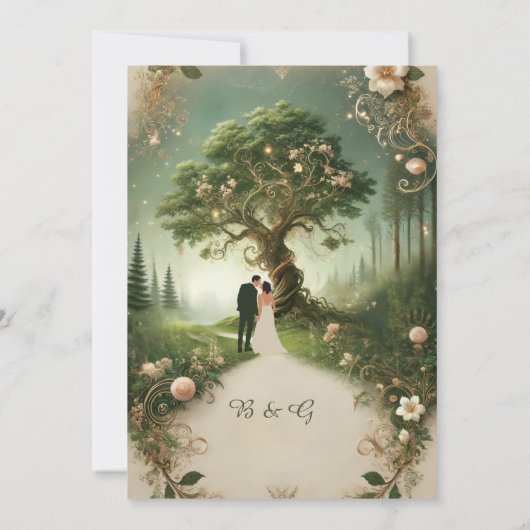 中世の神秘的なファンタジー版木、銅版、版画フォレ結婚スト 招待状 (裏面)