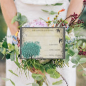 中世の緑のハートの木の愛の鳥結婚の 出欠カード