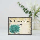 中世の緑のハートの木の愛の鳥 サンキューカード (スタンド正面)
