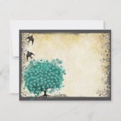 中世の緑のハートの木の愛の鳥 サンキューカード (裏面)