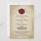 中世の羊皮紙とワックスシールの結婚童話 招待状 (正面)