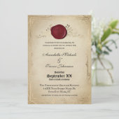 中世の羊皮紙とワックスシールの結婚童話 招待状 (スタンド正面)
