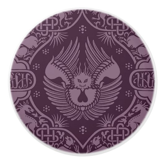 中世の翼のあるライオン セラミックノブ (正面)