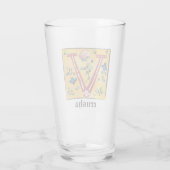 中世の花の装飾写本のイニシャル「V」モノグラム タンブラーグラス (裏面)