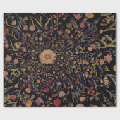 中世の花 – 黒 ラッピングペーパー (フラット)