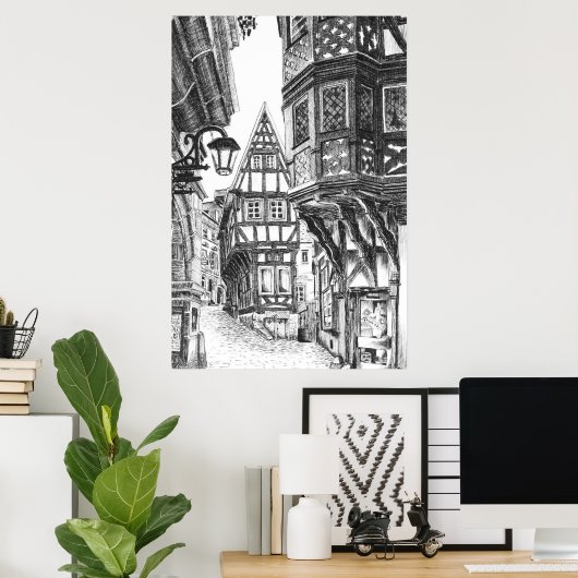 中世の街並み ポスター (ホームオフィス)