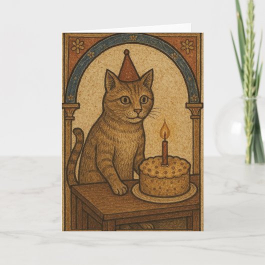 中世の誕生日の猫 カード (正面)