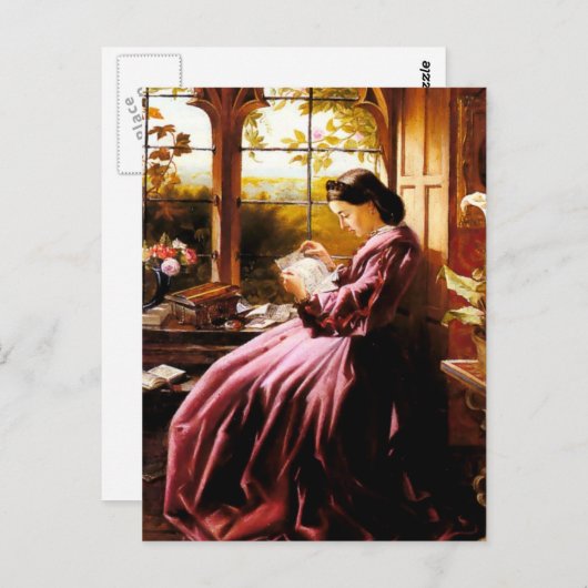 中世の貴婦人が手紙を読む絵画 ポストカード (正面/裏面)