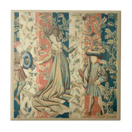 中世の貴婦人と紳士 タイル
