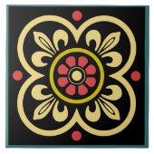 中世の赤い黄色の花のユリのヴィンテージパターン タイル (正面)