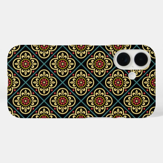 中世の赤い黄色の花のユリのヴィンテージパターン Case-Mate iPhoneケース (裏面 (横))