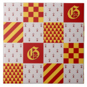 中世の赤い黄色のVair Ermine紋章 タイル (正面)