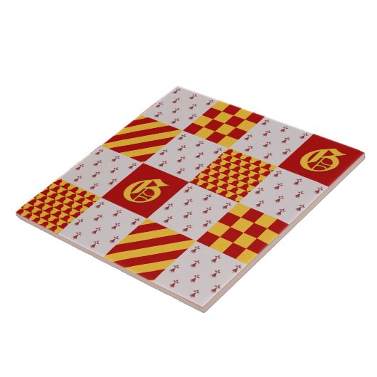 中世の赤い黄色のVair Ermine紋章 タイル (側面)