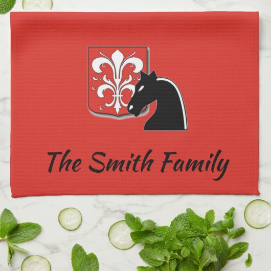 中世の赤と黒の騎士と盾 キッチンタオル (折り畳み)