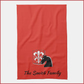 中世の赤と黒の騎士と盾 キッチンタオル