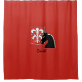 中世の赤と黒の騎士と盾 シャワーカーテン (正面)