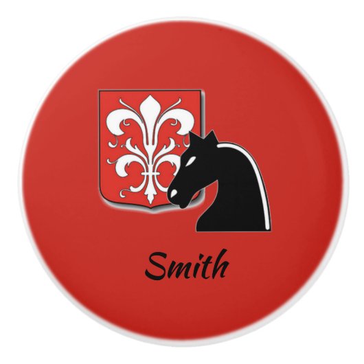 中世の赤と黒の騎士と盾 セラミックノブ (正面)