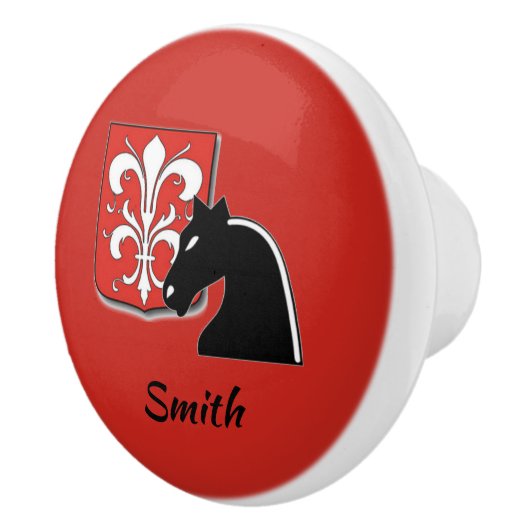 中世の赤と黒の騎士と盾 セラミックノブ (右)