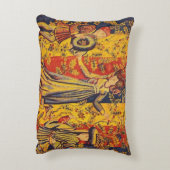 中世の赤イタリアン色の黄色のシノワズリー アクセントクッション (裏面(縦))