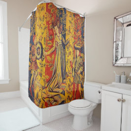 中世の赤イタリアン色の黄色のシノワズリー シャワーカーテン