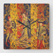 中世の赤イタリアン色の黄色のシノワズリー スクエア壁時計 (正面)