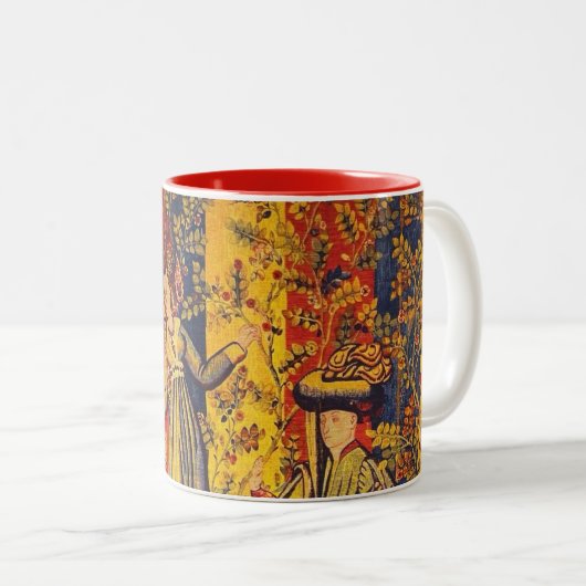 中世の赤イタリアン色の黄色のシノワズリー ツートーンマグカップ (正面右)