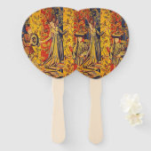 中世の赤イタリアン色の黄色のシノワズリー ハンドファン (正面&裏面)