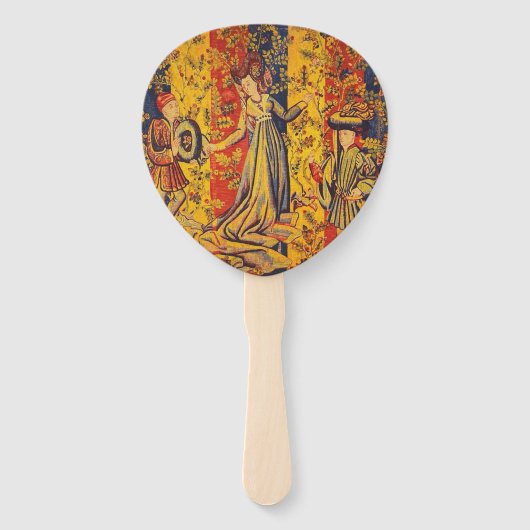 中世の赤イタリアン色の黄色のシノワズリー ハンドファン (正面)