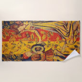 中世の赤イタリアン色の黄色のシノワズリー ビーチタオル (正面)