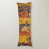 中世の赤イタリアン色の黄色のシノワズリー ボディピロー (正面縦)