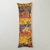 中世の赤イタリアン色の黄色のシノワズリー ボディピロー (裏面 (縦))