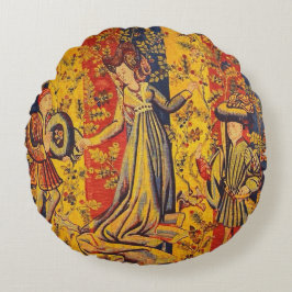 中世の赤イタリアン色の黄色のシノワズリー ラウンドクッション