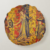 中世の赤イタリアン色の黄色のシノワズリー ラウンドクッション (裏面)