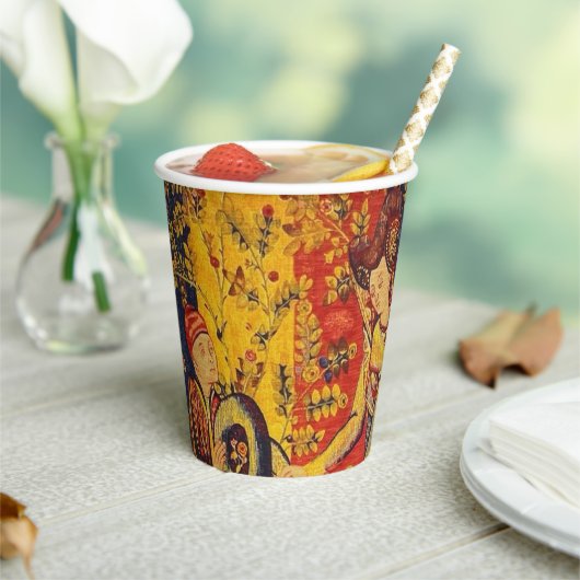 中世の赤イタリアン色の黄色のシノワズリー 紙コップ (インサイチュ)