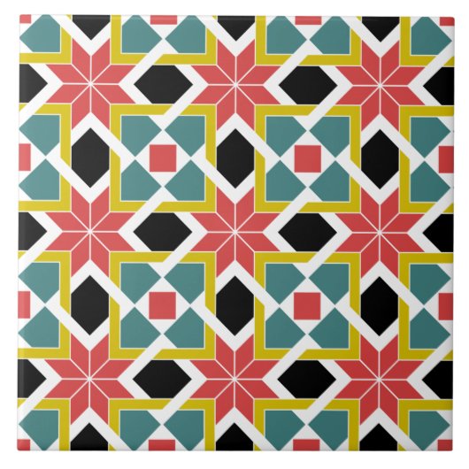 中世の赤緑黒のサンタイヤの十字模様 タイル (正面)