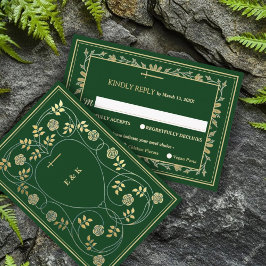 中世の金ゴールドフローラハートと剣の結婚式RSVP エンクロージャーカード