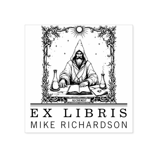 中世の錬金術師蔵書票スタンプ ラバースタンプ (インプリント)