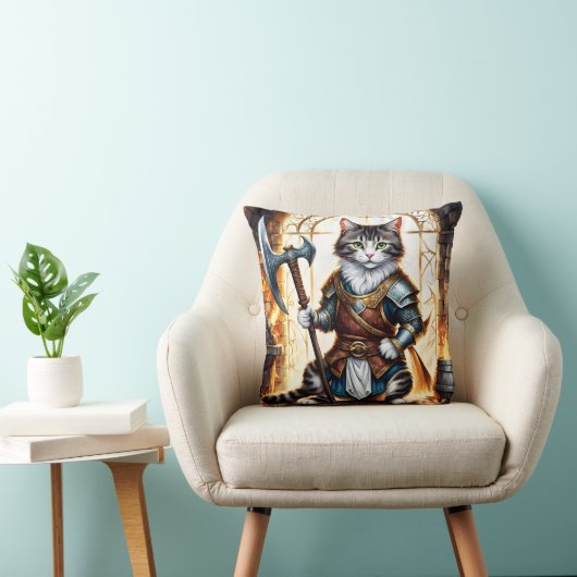 中世の鎧を着た勇敢な猫戦士 クッション (椅子)