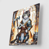 中世の鎧を着た勇敢な猫戦士 スクエア壁時計 (傾斜)