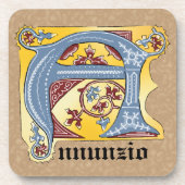 中世の青と赤のツタのライトレターA コースター (正面)