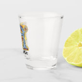 中世の青と赤のツタのライトレターA ショットグラス (右)