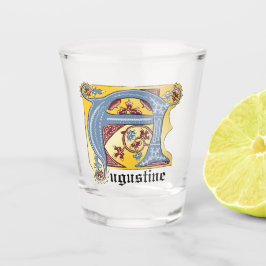 中世の青と赤のツタのライトレターA ショットグラス