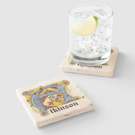 中世の青と赤のツタのライトレターA ストーンコースター