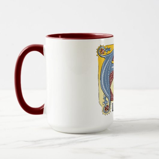中世の青と赤のツタのライトレターA マグカップ (左)