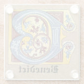 中世の青と赤のツタのライトレターB ガラスコースター (裏面)